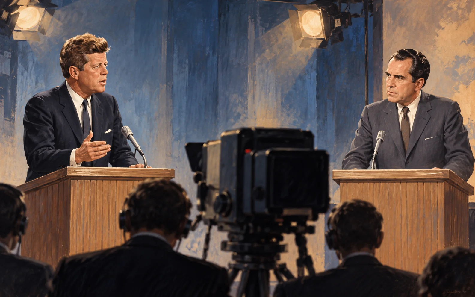 Künstlerische Illustration von John F. Kennedy und Richard Nixon bei ihrer Fernsehdebatte von 1960