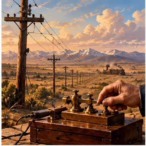 Illustration du télégraphe dans l’Ouest américain au XIXe siècle