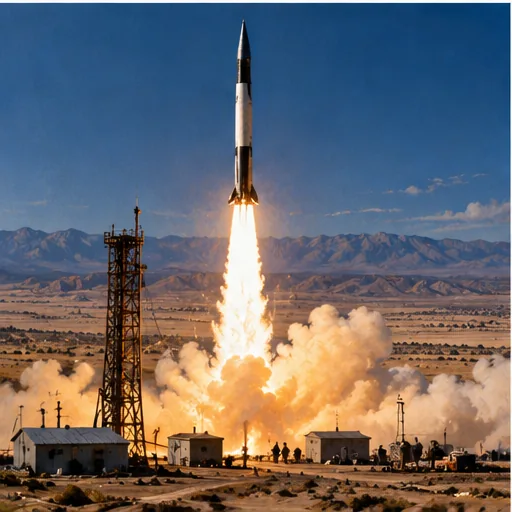 Artistic illustration of a V-2 rocket launch, representing the 1946 Earth-from-space photography experiment